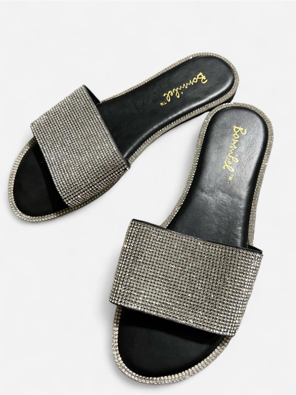 Bonnibel Silver Slide Sandals with Black Soles